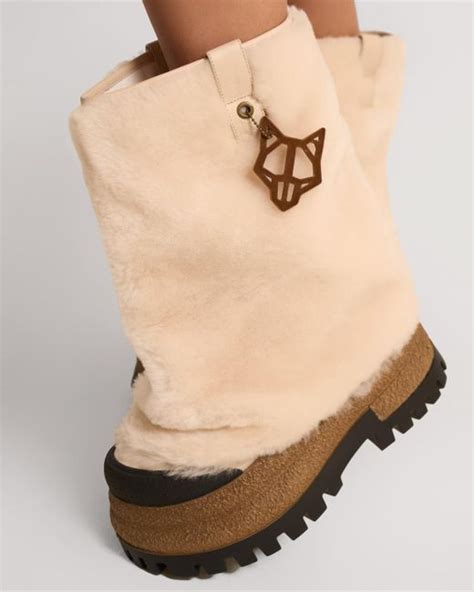 Naked Wolfe Shearling Canvas Chunky Ankle Boots In Natural Lyst