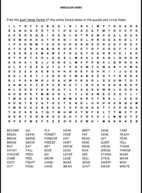 Verb Word Search Puzzle