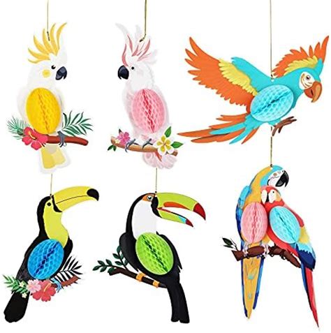 Amazon Hanging Parrot Paper Honeycomb Decorations For Tropical