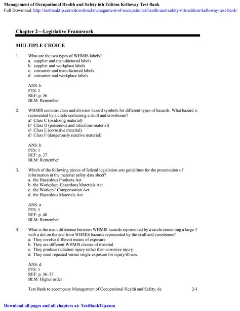 Management Of Occupational Health And Safety 6th Edition Kelloway Test Bank By Alfredtb70 Issuu