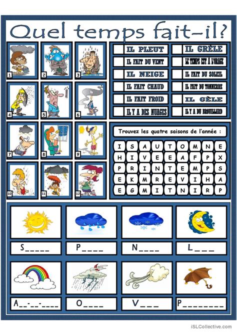 Quel temps fait il Français FLE fiches pedagogiques pdf doc