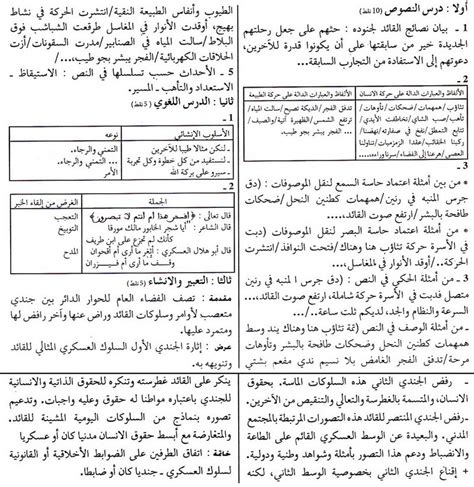 الفرض 1 نموذج 2 اللغة العربية جذع مشترك أدبي الدورة الثانية التصحيح