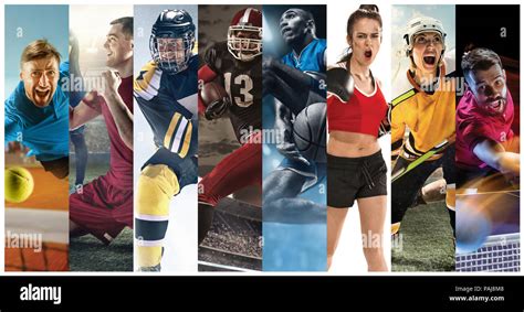 Sport Collage About Soccer American Football Basketball Tennis