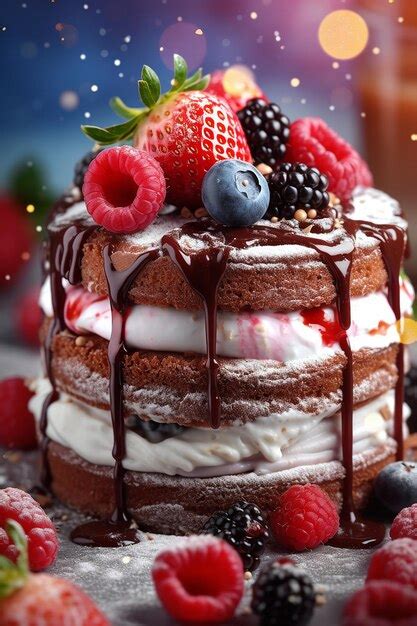 Premium Ai Image A Cake With Berries And Whipped Cream On Top Of It