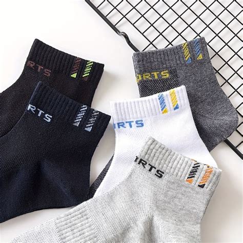 5pairs Men S Casual Sports Socks Cotton Socks Mesh Breathable Comfy