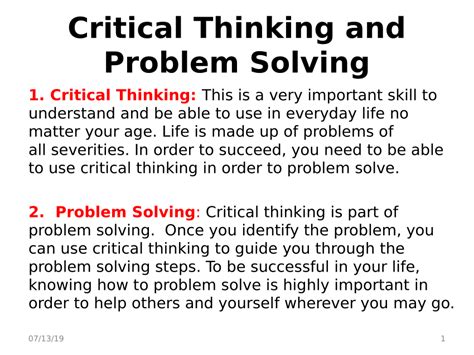 Pdf Critical Thinking And Problem Solving