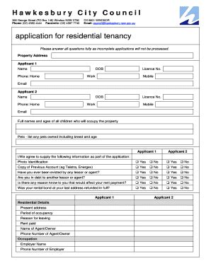 Fillable Online Hawkesbury Nsw Gov Application For Residential Tenancy