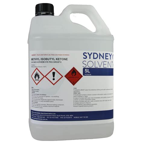 MIBK Methyl Iso Butyl Ketone 5 Litre Sydney Solvents