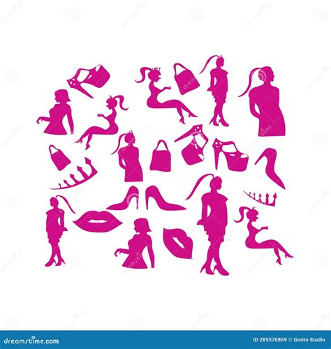 Fashion Shopping Girls Pink Girl Silhouette Vector Illustration Stock