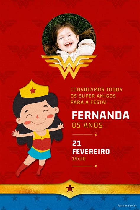 Criar convite de aniversário Convite Menina Maravilha FestaLab