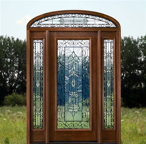 Wrought Iron Glass Doors Solid Mahogany Arch Transom