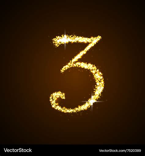 Number Three Of Gold Glittering Stars Royalty Free Vector