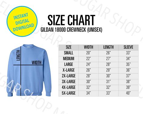 Gildan Size Chart Crew Neck Sweatshirt Unisex Gildan