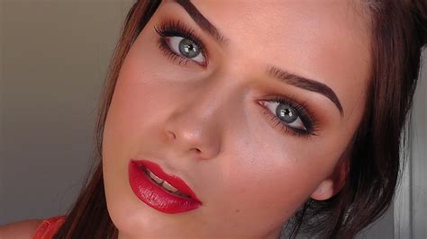 Makeup Tutorial Brown Smokey Eye Red Lips Youtube