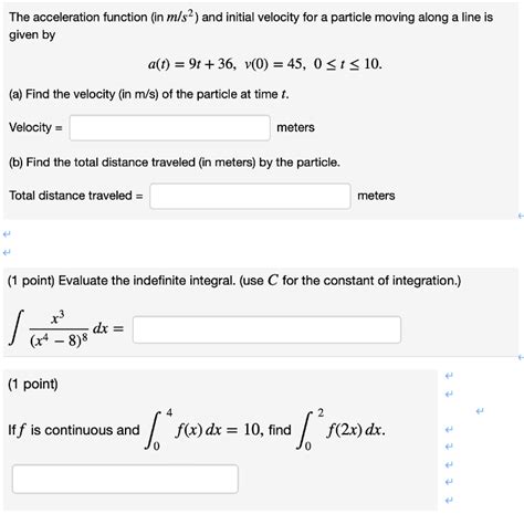 Solved The Acceleration Function In M S And Initial Chegg