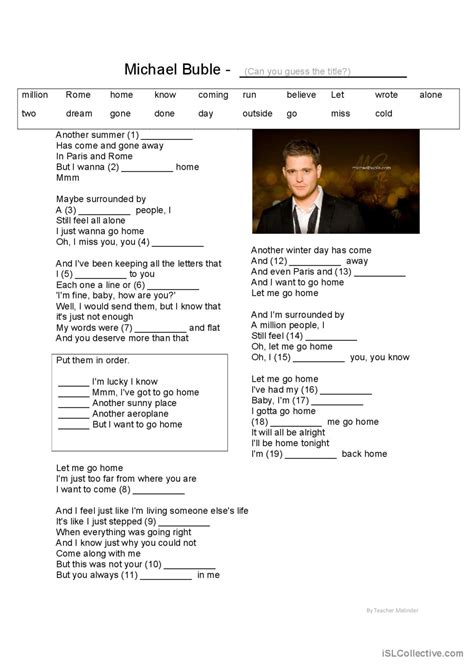 Michael Buble Home Song And Nurser English ESL Worksheets Pdf Doc