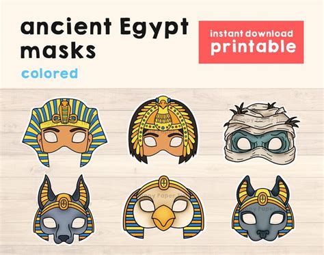 Ancient Egypt Masks Template Pharaoh Cleopatra Mummy Horus Anubis Bast