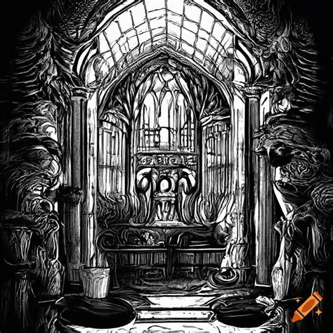 Intricately Detailed Black And White Interior Illustration On Craiyon