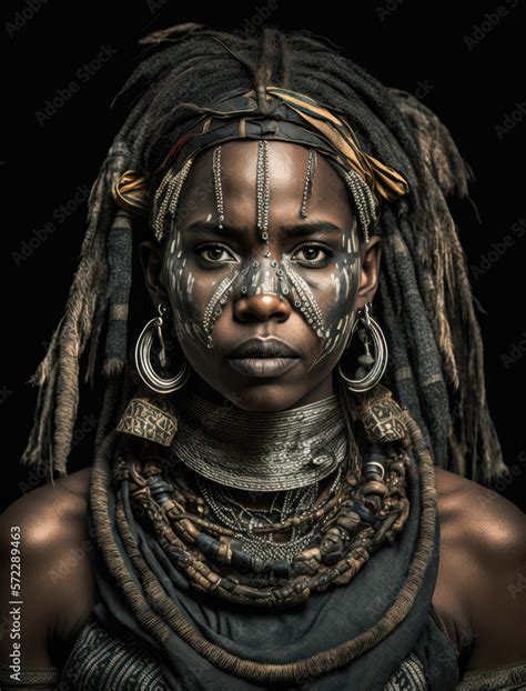 Tribal Woman Portrait Tribal Portrait Generative Ai Stock Illustration