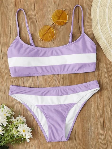 Summer Sale Block Striped Cami Bikini Swimsuit Romwe Usa Girls