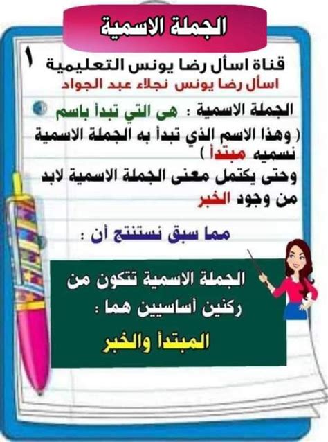 الجملة الاسمية لغة عربية للصف الرابع الابتدائي مدرس اول