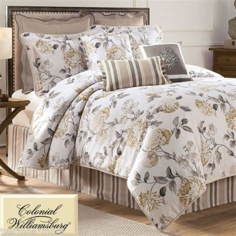 Waverly Williamsburg Eve King Comforter Set Cotton Floral Gold Grey