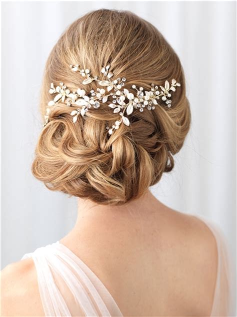 Gold Floral Vine Pearl And Rhinestone Wedding Hair Clip In 2020