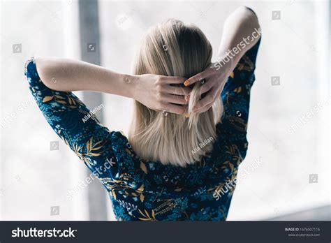 Careful Hands Nude Manicure Beautiful Blond Stock Photo