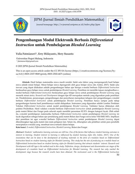 Pdf Pengembangan Modul Elektronik Berbasis Differentiated Instruction