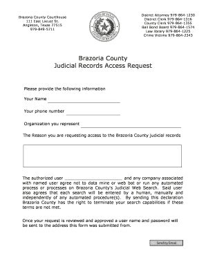 Fillable Online Brazoria County Judicial Records Access Request Fax