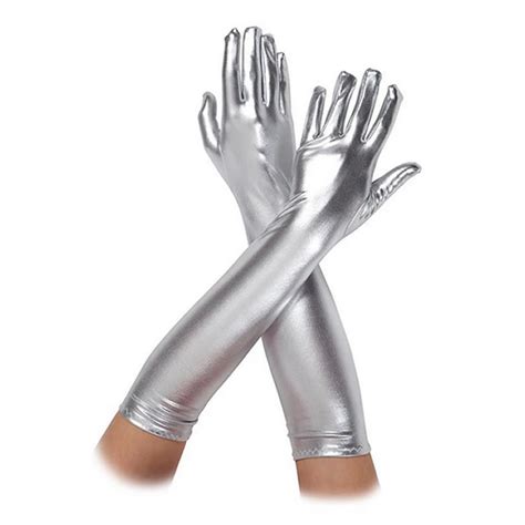 Dolge rokavice iz sijočega wetlooka srebrne Lolita Erotic Shop sex shop