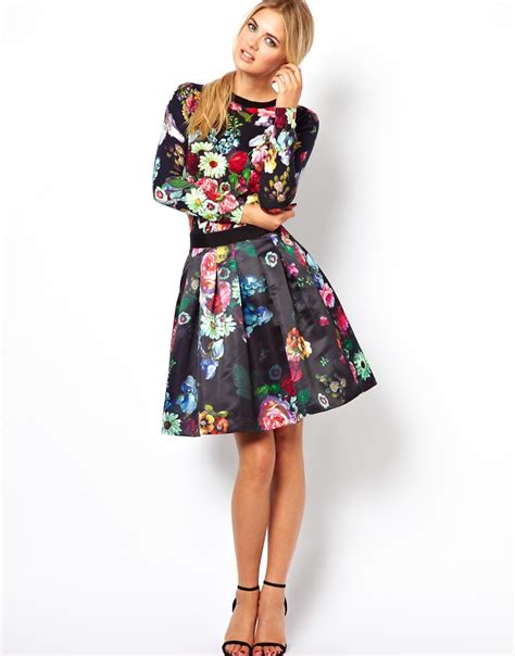 Ted Baker Full Skirt In All Over Floral Print In Black Lyst