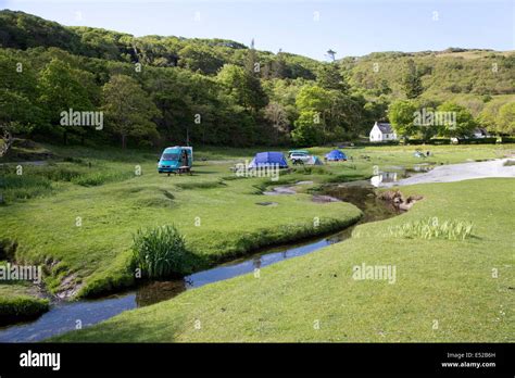 Motorhome And Tents At Wild Camping Site Calgary Bay Isle Of Mull Stock