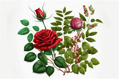 Una Hermosa Rosa Roja Brillante Planta Hojas Verdes Naturaleza Plantas