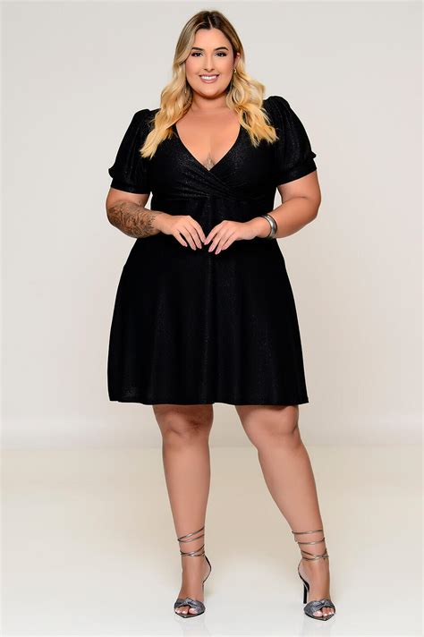 Vestido Plus Size Em Lurex Preto Vk Moda Plus Size