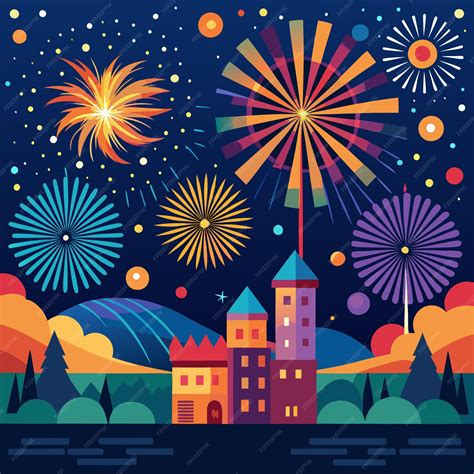 Premium Vector | Night sky with colorful fireworks bursting over a