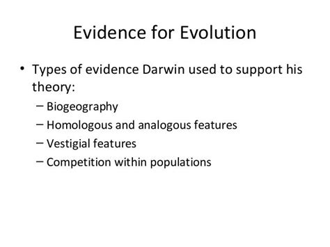 Theory Of Evolution Theory Of Evolution Evidence Support