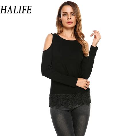 Halife Women Cold Shoulder Tops Fashion Tshirt Long Sleeve Back Hollow