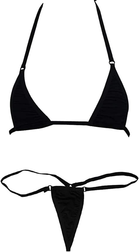 Czizi Women Micro G String Bikini 2 Piece Sliding Top Thong Small Bra Black Amazon Co Uk