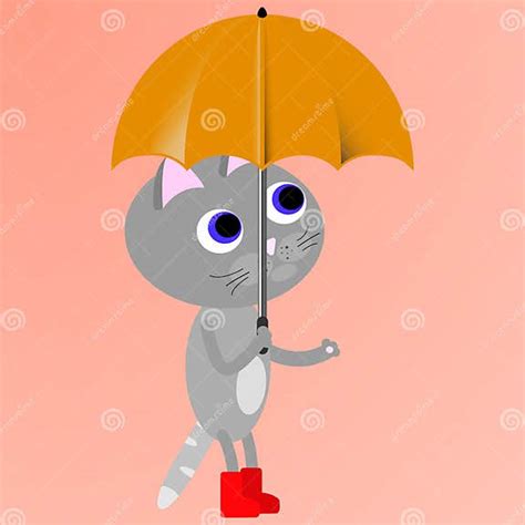 Cute Cartoon Cat With Umbrella Stock Vector Illustration Of Happy