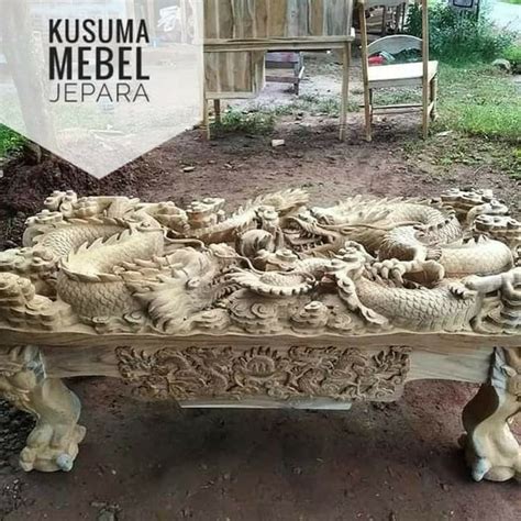 Jual Meja Altar Sembahyang Ukir Relief Naga Kayu Jati Panjang Cm