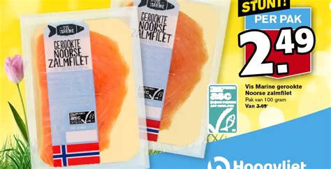 Vis Marine Gerookte Noorse Zalmfilet 100 Gram Aanbieding Bij Hoogvliet