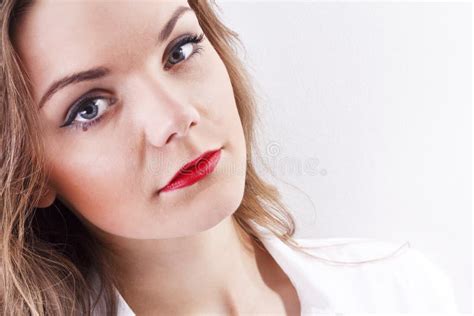 Beautiful Brunette With A Modern Clothing Posing On White Background Stock Photo Image Of