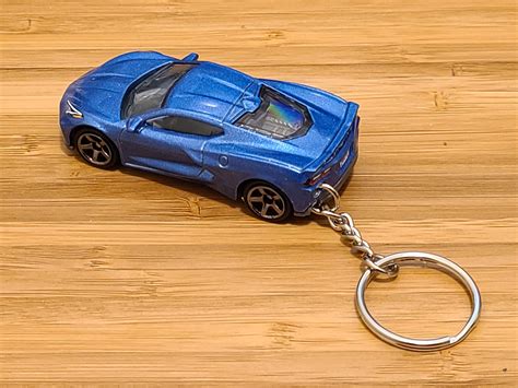 Hot Wheels Chevrolet C Corvette Custom Made Keychain Blue Yellow Etsy