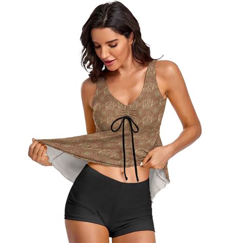 Medieval 14th Century Birds 2 Pieces Blouson Tankini Swimsuit Women Tummy Control Bathing Suit