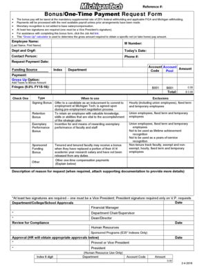 Fillable Online Mtu Reference Bonusone Time Payment Request Form Mtu