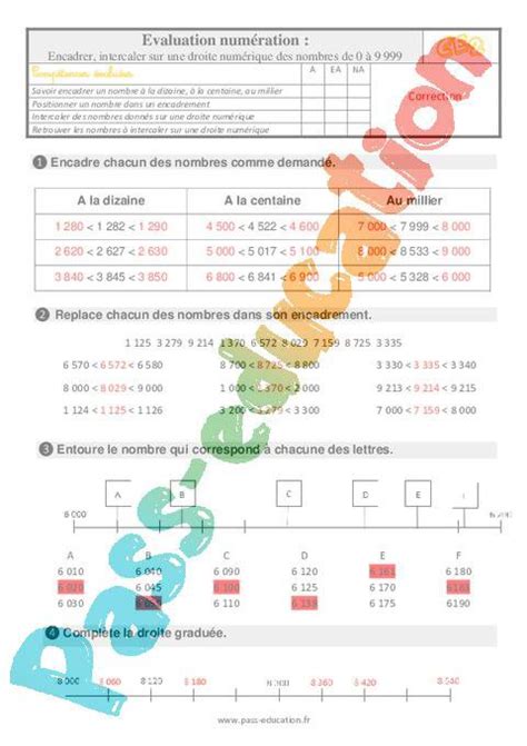 Encadrer intercaler placer sur une droite numérique des nombres de 0 à