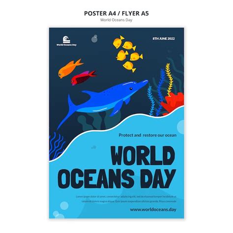 Modelo de cartaz do dia mundial dos oceanos de design plano PSD Grátis