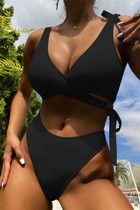 Wholesale New Pure Color Padded Hollow Out Lace Up Sexy Hot One Piece Swimsuit BA