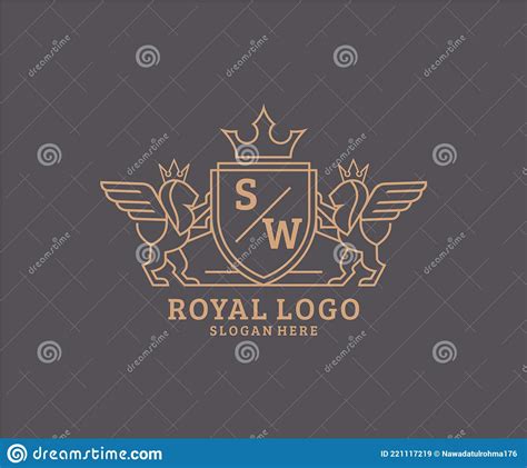 Initial SW Letter Lion Royal Luxury Heraldic Crest Logo Template In